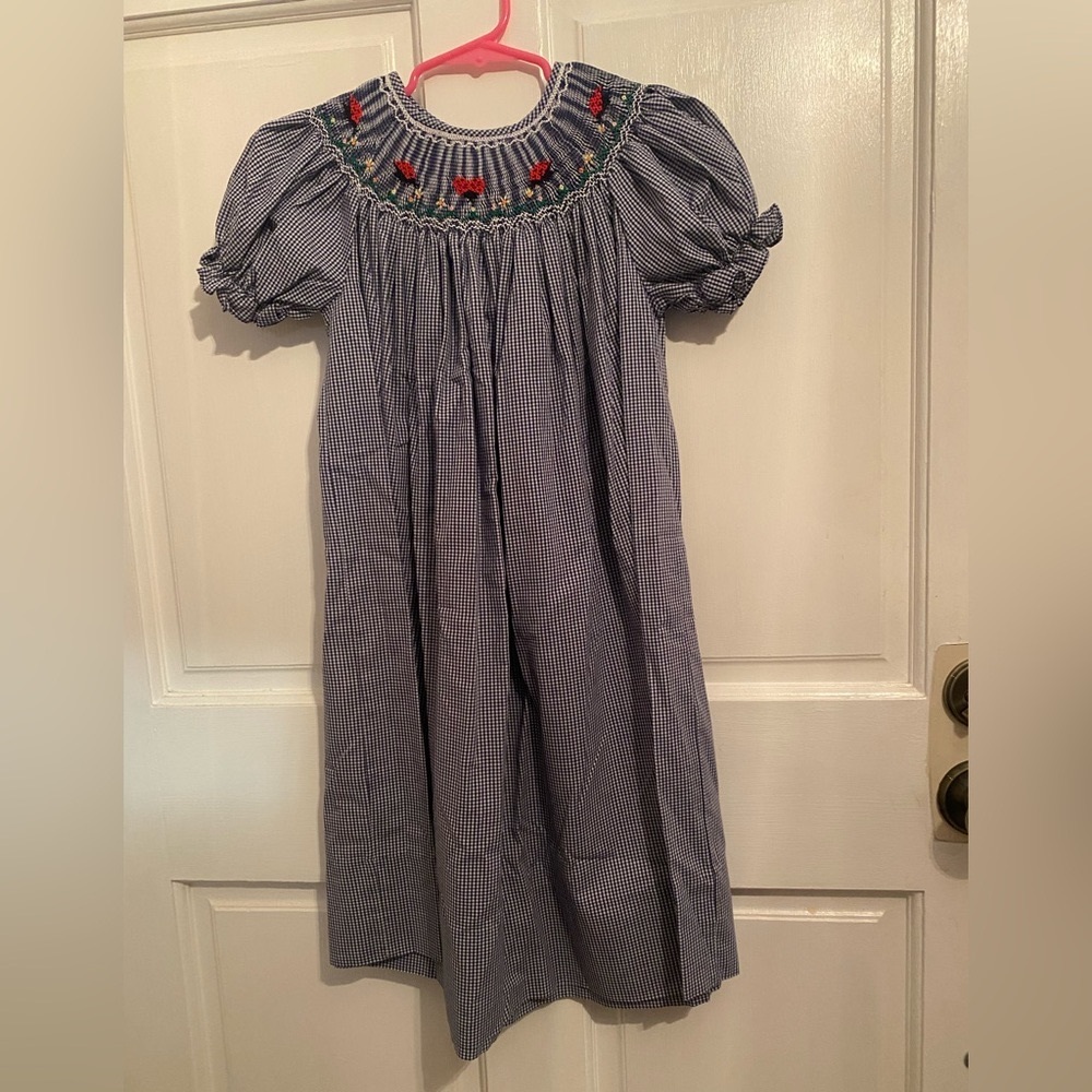 Rosalina Collections Smocked Dress 6Y Navy Blue Ladybugs Flowers